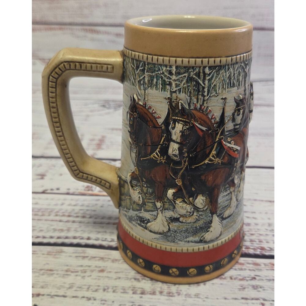 1988 Budweiser Holiday Stein Clydesdales Ceramarte Beer Mug 6.5"